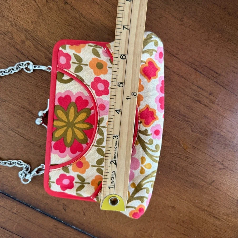 Vera Bradley Floral Kiss Lock Clutch Bag Red Patent Trim Detachable Chain Strap